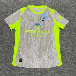 Manchester City Jersey Mens Large Gray Neon Green Puma Third Kit Authentic Rain